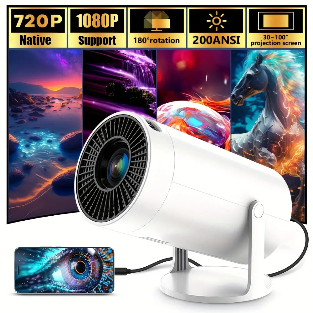 Amovfilm HY300Pro+ Portable Mini Projector, Native 720P, 4K Decoding, Auto Keystone, 280ANSI Lumen, Bluetooth 5.0, Wireless Home Theater Outdoor Movie Projector for Gift
