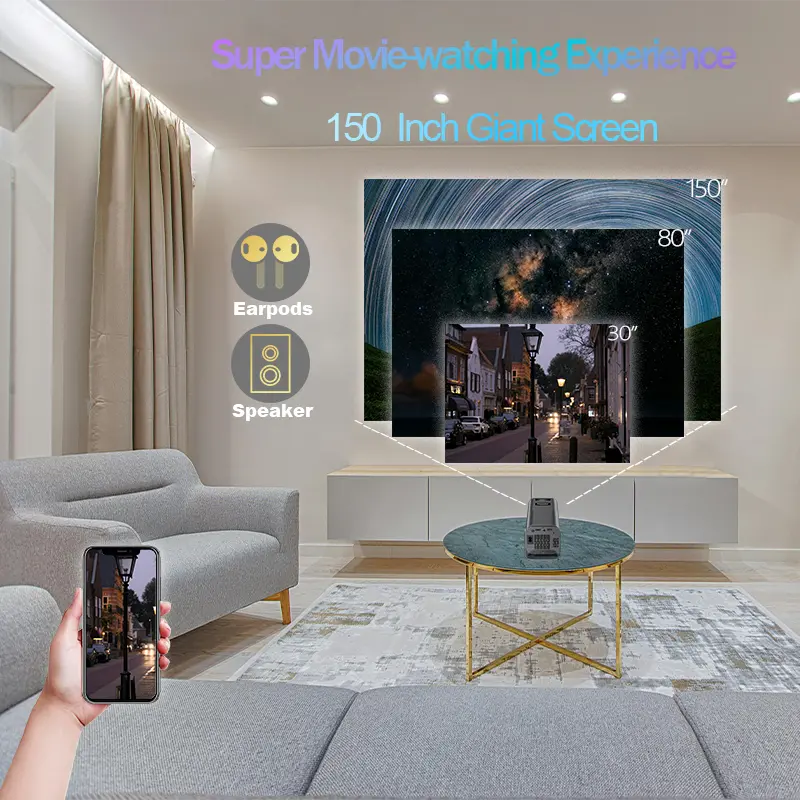 Amovfilm Portable Projector Native 1080P 4K Decode 5G WiFi6 BT5.0 Auto Focus 180° Rotatable Outdoor Home Cinema Bedroom Gaming Projector