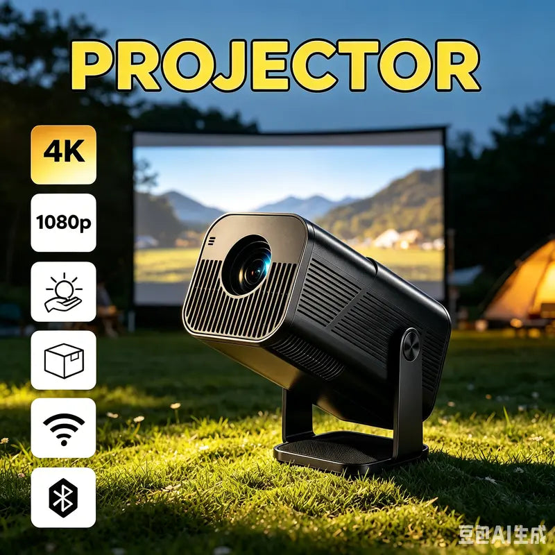 Amovfilm Portable Projector Native 1080P 4K Decode 5G WiFi6 BT5.0 Auto Focus 180° Rotatable Outdoor Home Cinema Bedroom Gaming Projector