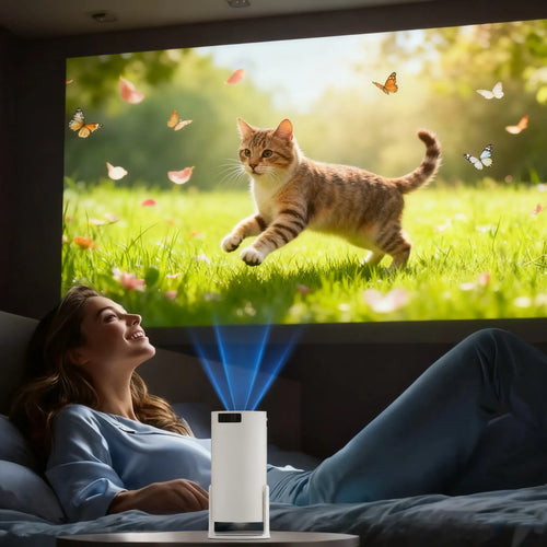 Amovfilm HY300Pro+ Portable Mini Projector, Native 720P, 4K Decoding, Auto Keystone, 280ANSI Lumen, Bluetooth 5.0, Wireless Home Theater Outdoor Movie Projector for Gift