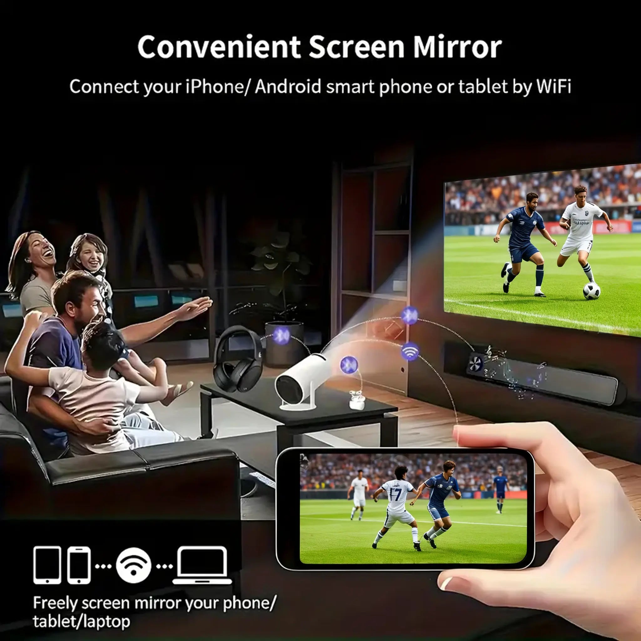 Amovfilm HY300Pro+ Portable Mini Projector, Native 720P, 4K Decoding, Auto Keystone, 280ANSI Lumen, Bluetooth 5.0, Wireless Home Theater Outdoor Movie Projector for Gift