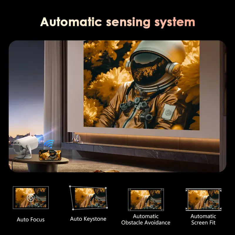 Amovfilm Mini Projector Portable Native 720P 4K Decoding Auto Keystone Correction 280ANSI WiFi Wireless & BT 5.0 Home Cinema Bedroom Gaming Outdoor Gift