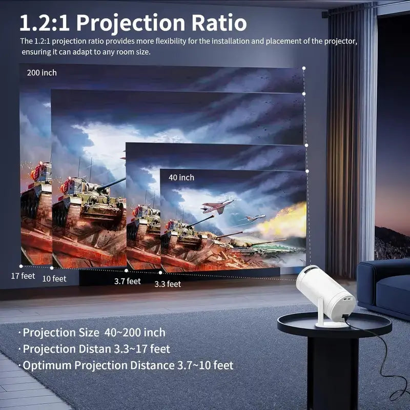 Amovfilm HY300Pro+ Portable Mini Projector, Native 720P, 4K Decoding, Auto Keystone, 280ANSI Lumen, Bluetooth 5.0, Wireless Home Theater Outdoor Movie Projector for Gift