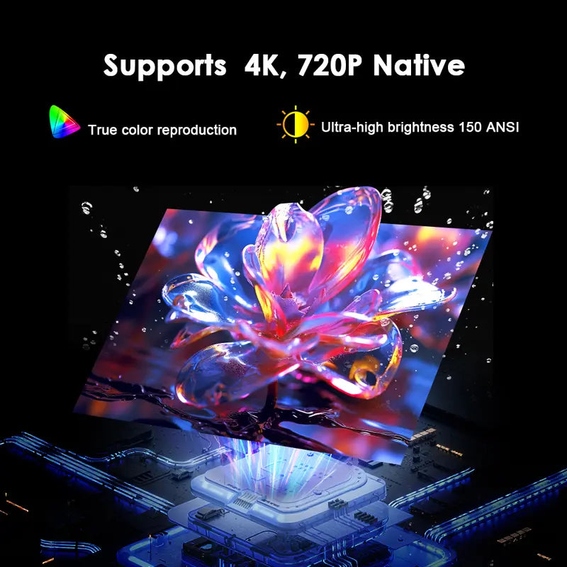 Amovfilm Mini Projector Portable Native 720P 4K Decoding Auto Keystone Correction 280ANSI WiFi Wireless & BT 5.0 Home Cinema Bedroom Gaming Outdoor Gift